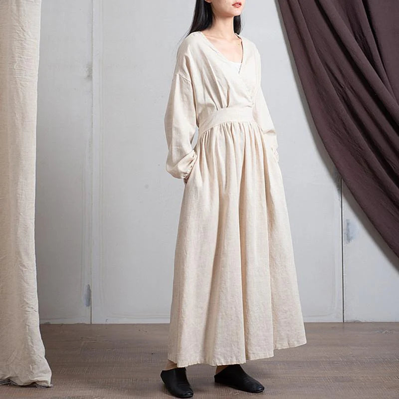 Empire Waist Cotton Linen Casual Dress