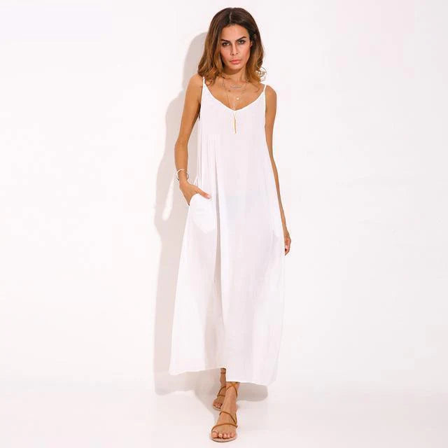 Boho V Neck Sleeveless Beach Dress