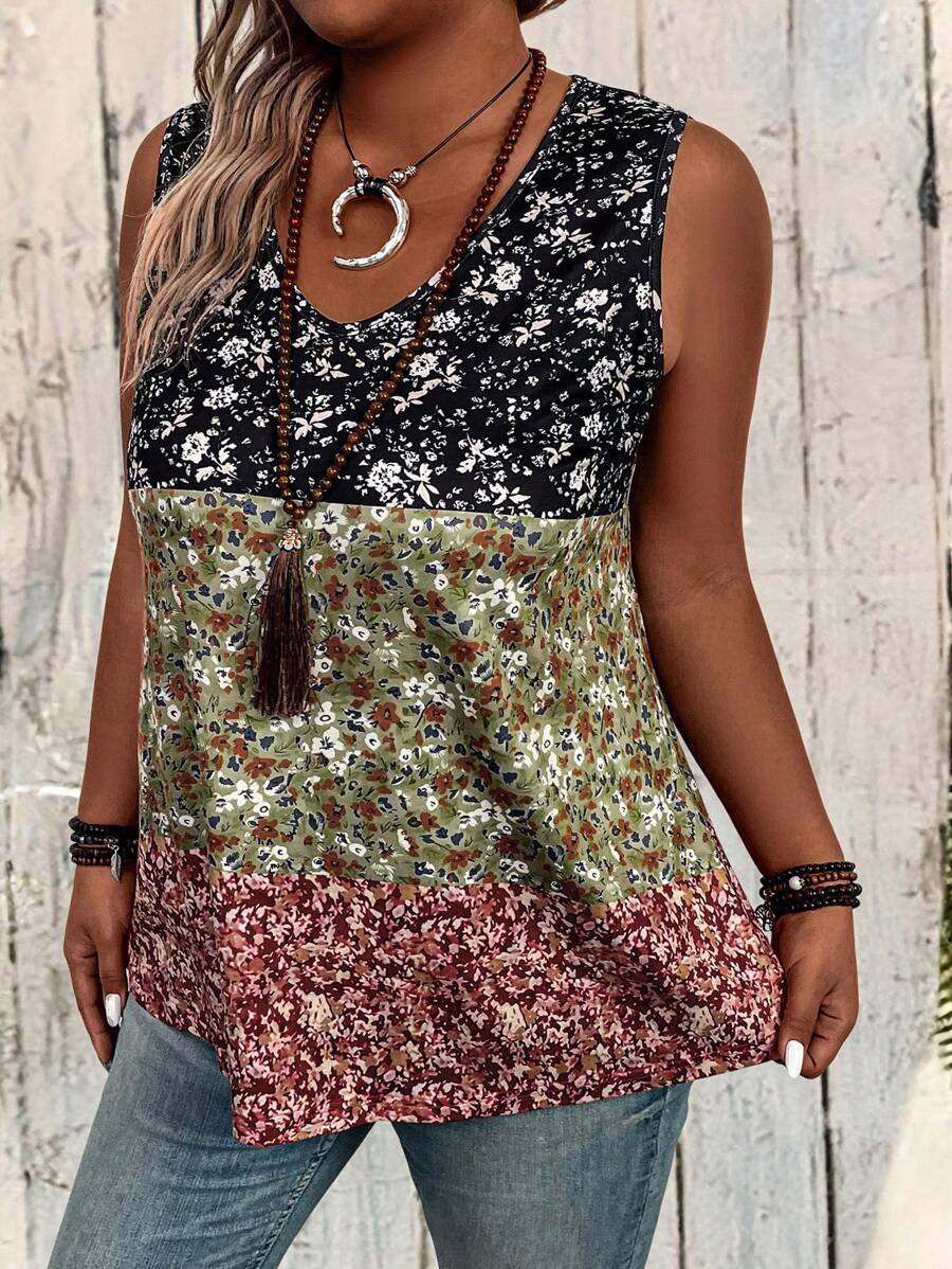Coral Veil Sleeveless Floral Top