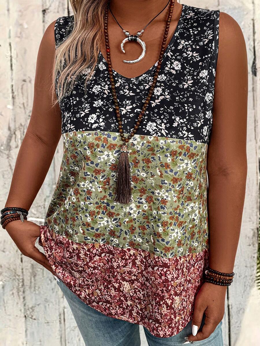 Coral Veil Sleeveless Floral Top