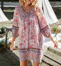 Vibrant V-Neck Bohemian Dress