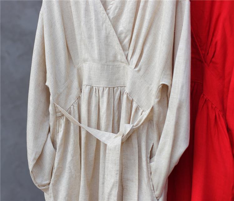 Empire Waist Cotton Linen Casual Dress