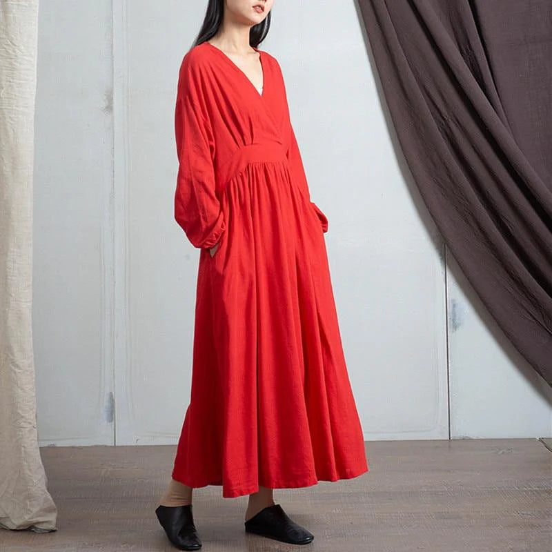 Empire Waist Cotton Linen Casual Dress